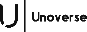 Stylized U logo next to vertical line and the word Unoverse in bold black letters, minimalist and professional design, neutral and modern tone
